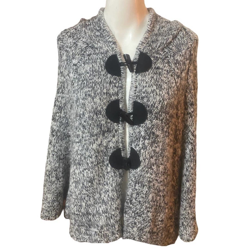 BCBG MAXAZRIA Hooded Cape Poncho Sweater Mohair Gray Black Size Med